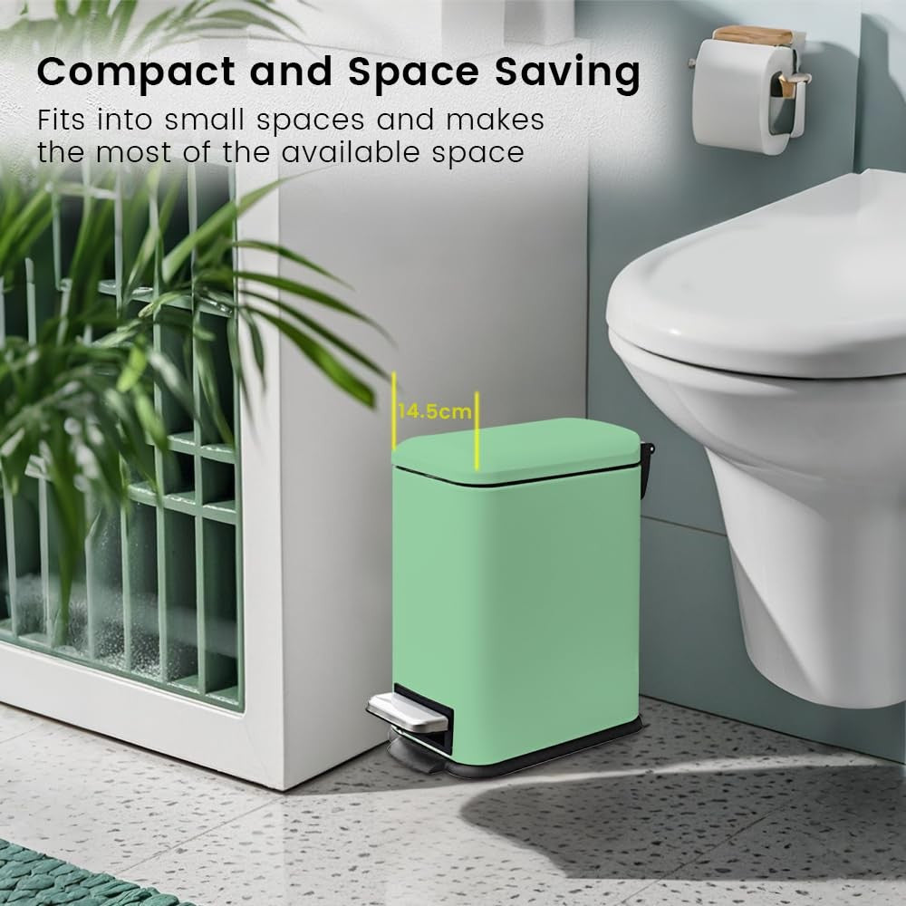 5L Bathroom Pedal Bin Soft Close Stainless Steel Green