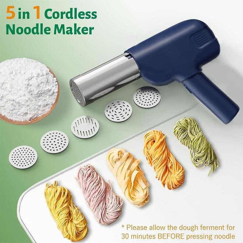 Electric Noodle Maker USB Wireless Pasta Press Handheld Tool 5 Moulds Kitchen
