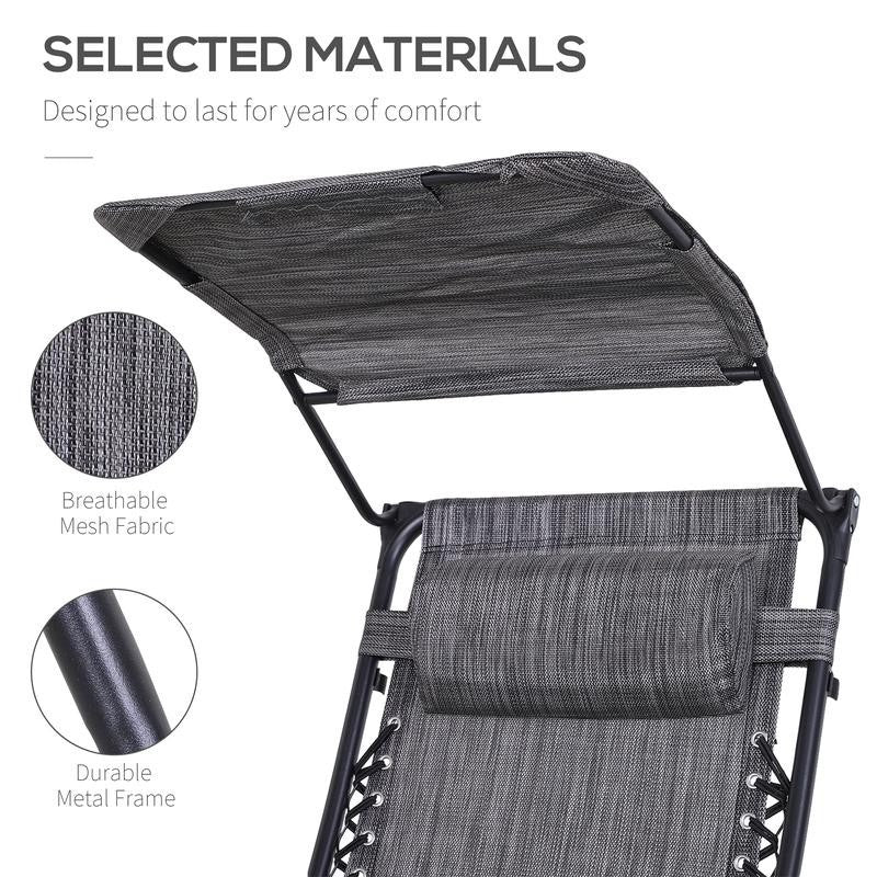 Zero Gravity Recliner Folding Garden Chair w/ Shade Cup Holder Grey