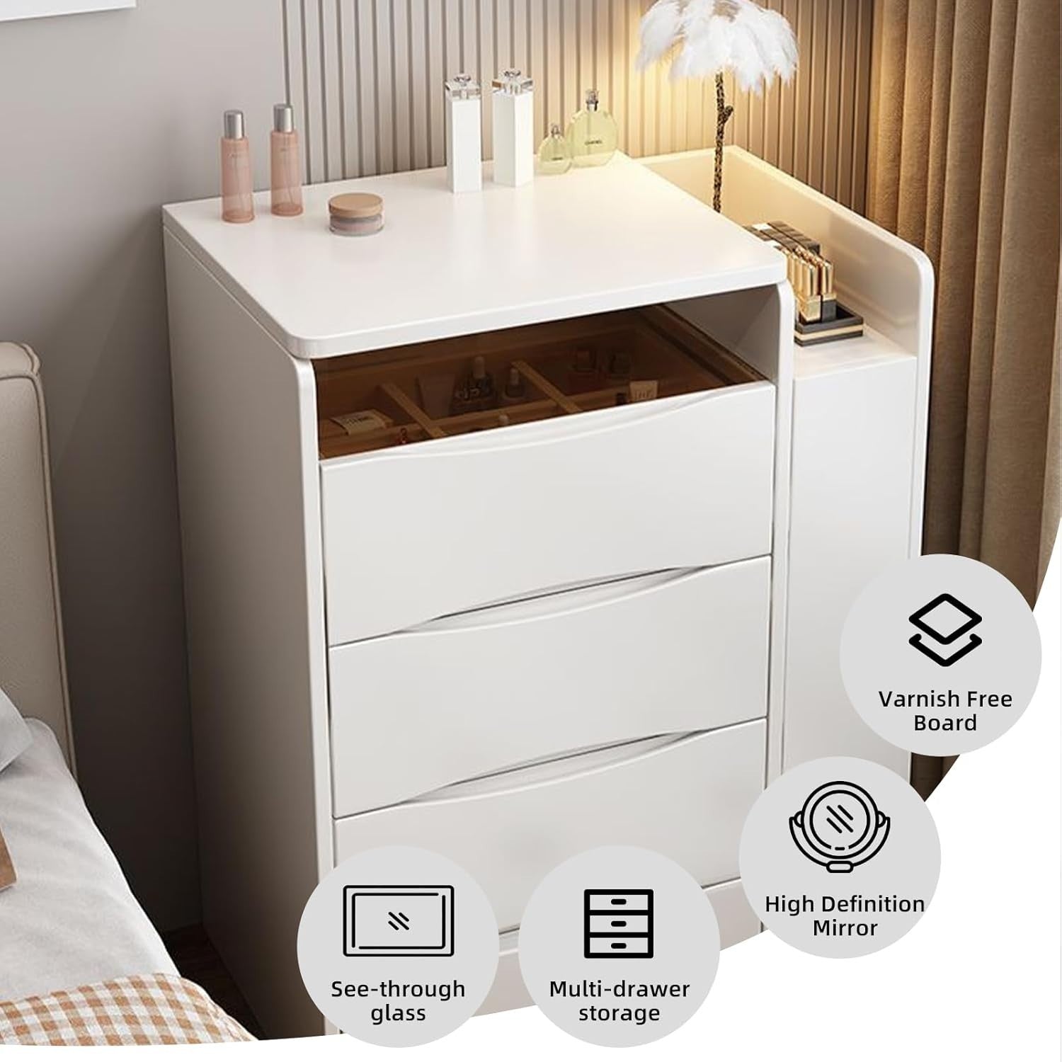 3-in-1 Vanity Desk Dressing Table Mirror LED Lights Storage Drawers White