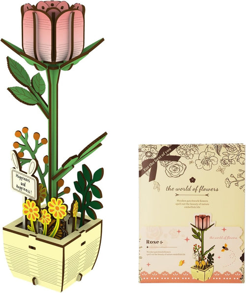 3D Wooden Flower Puzzle DIY Craft Kit, Romantic Home Décor, Easy Build Gift