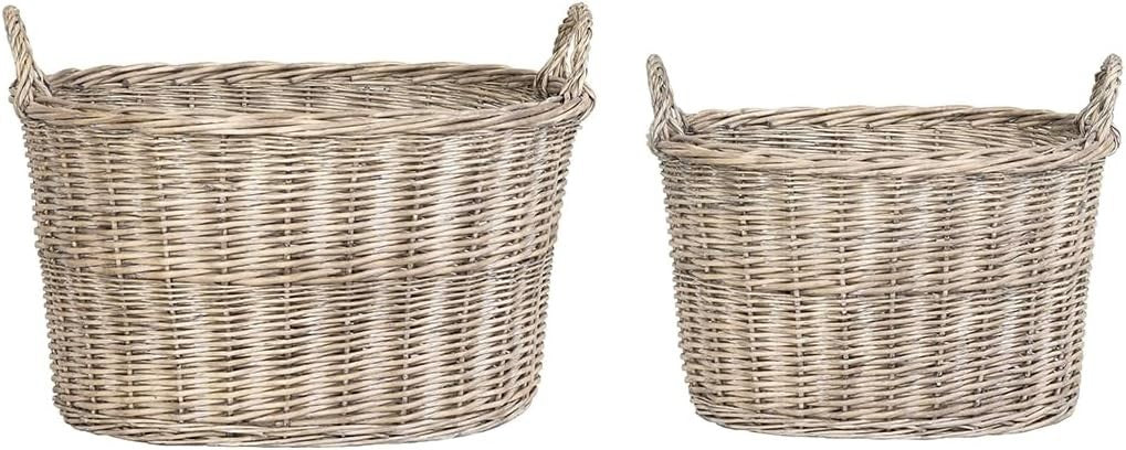 Oval Wicker Log Basket Set, Nesting Storage Baskets with Carry Handles, Durable