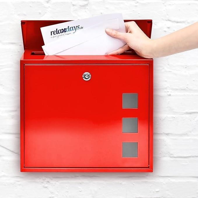Lockable Wall Mounted Mailbox Red Metal Weatherproof Letterbox 2 Keys