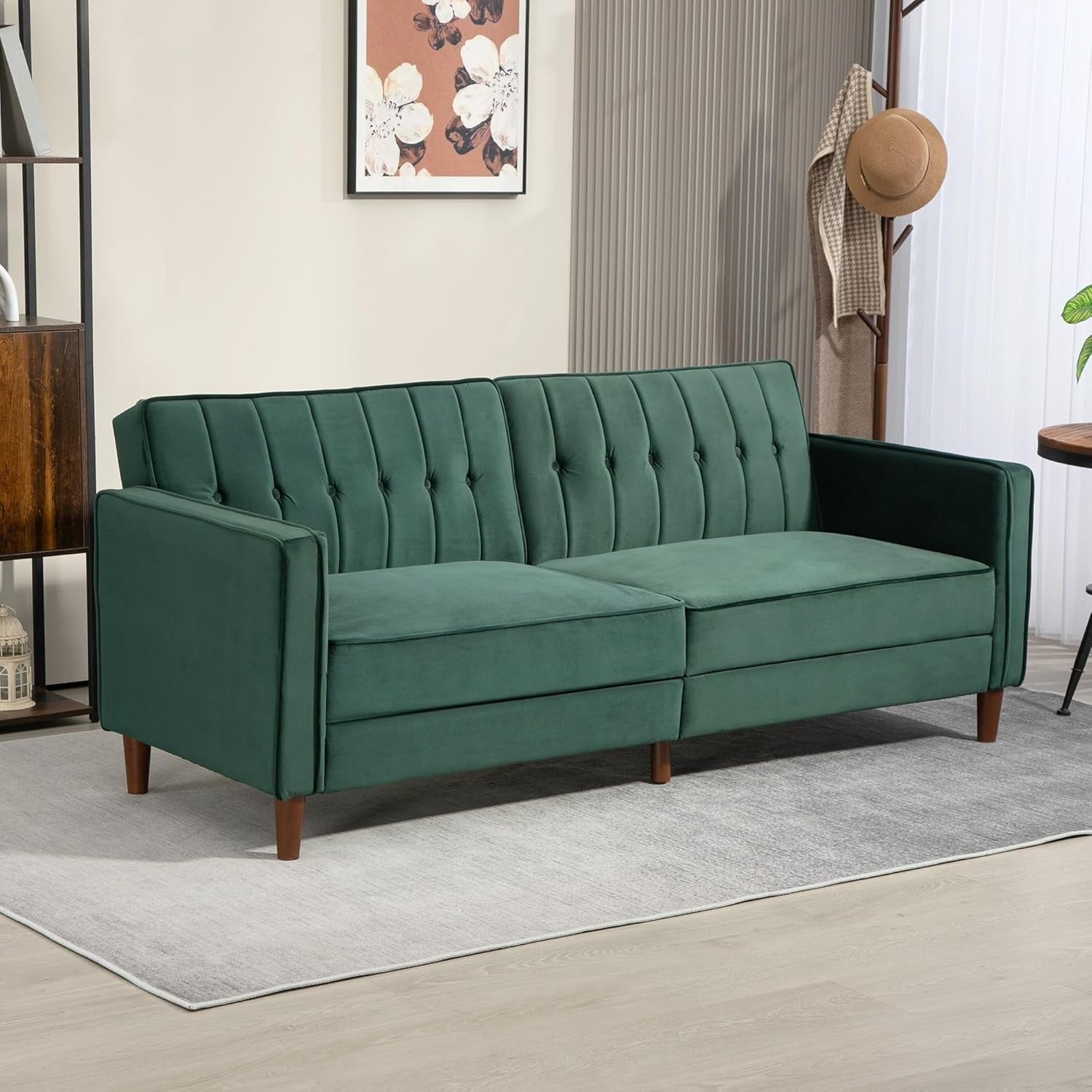 Green  Velvet 3 Seater Sofa Bed Click Clack Recliner Couch Guest Sleeper