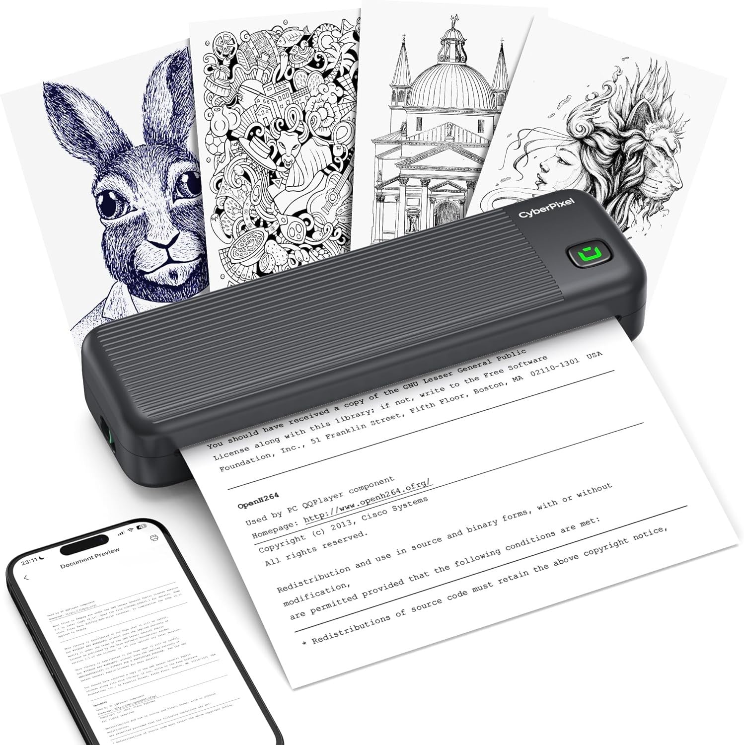 A4 Portable Thermal Printer Bluetooth Inkless Black