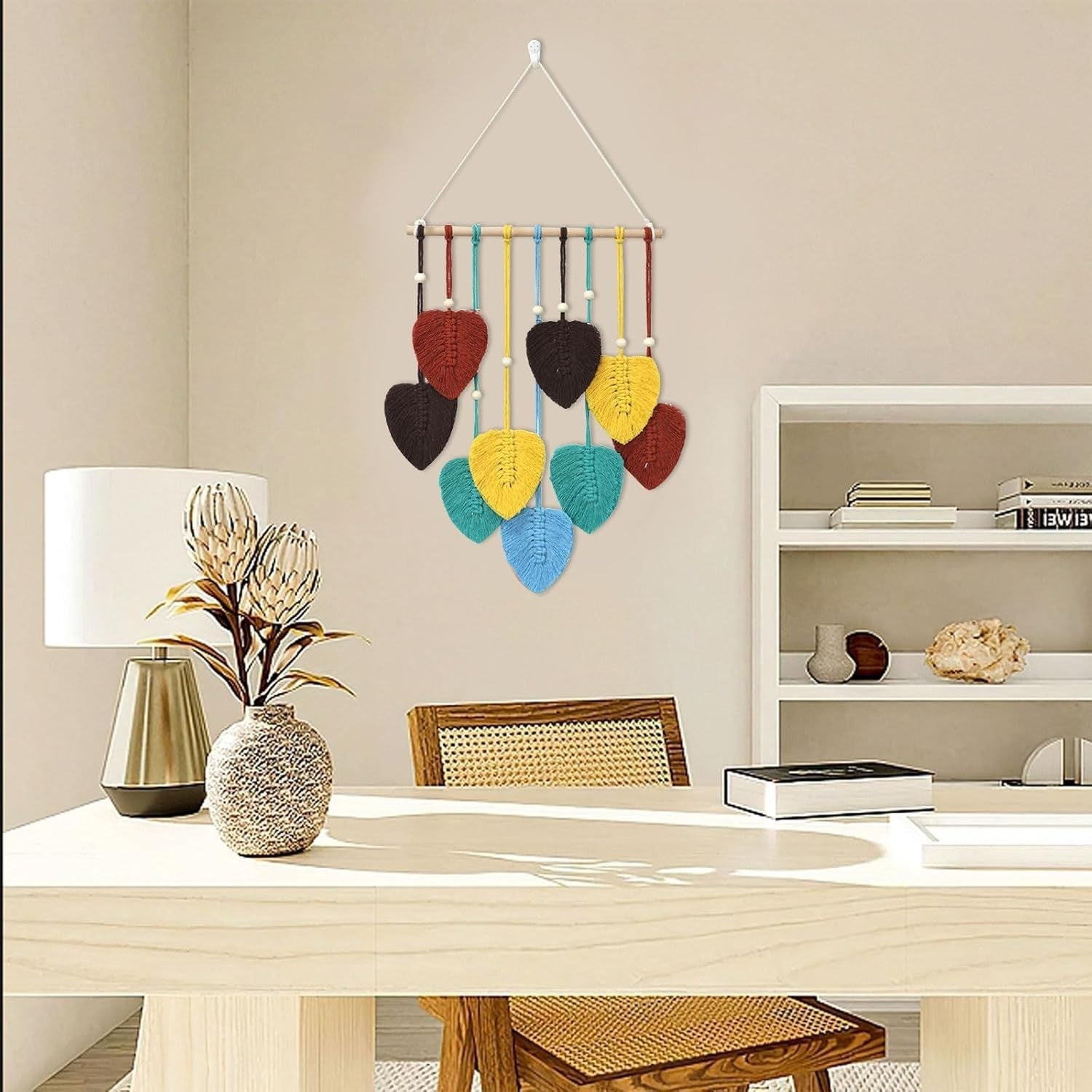 Colourful Boho Macrame Leaf Wall Hanging 40x80cm Cotton Tapestry
