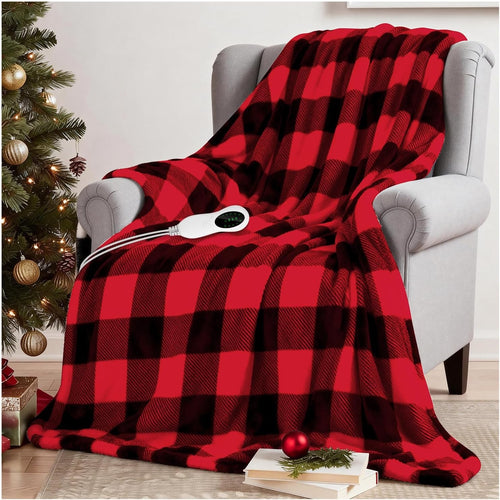 Electric Heated Throw Blanket 152x127cm Double Sided Checkered 10 Heat Timer