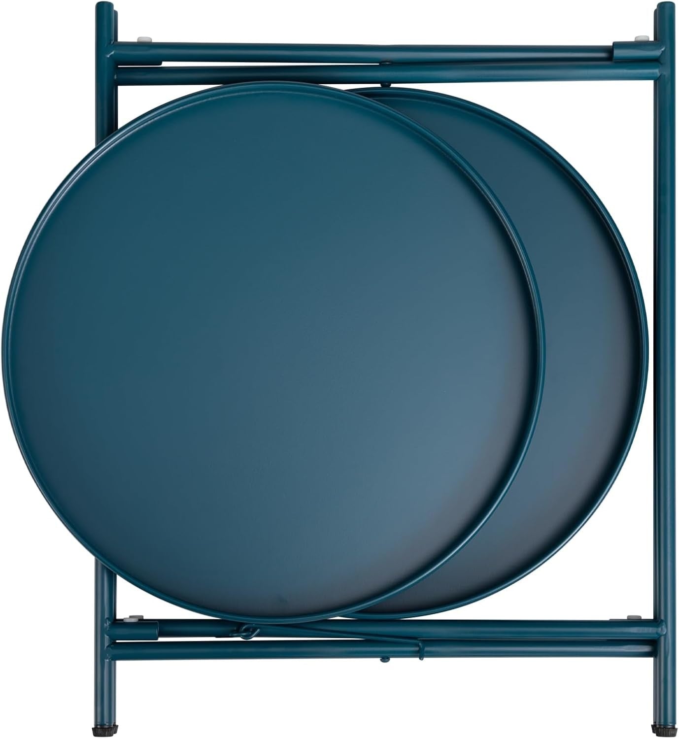 Small Round Metal Side Table 2-Tier Coffee Table Removable Tray Peacock Green