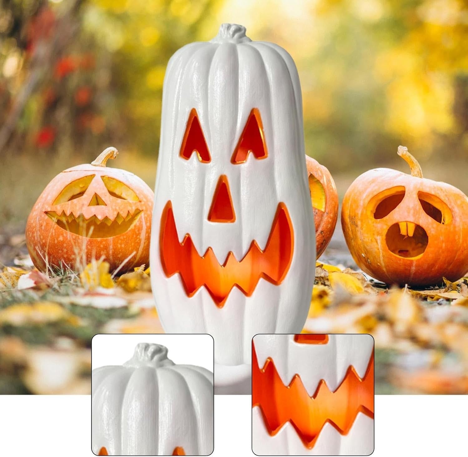 Halloween Pumpkin LED Lantern w/ Timer – White Energy-Saving Decor