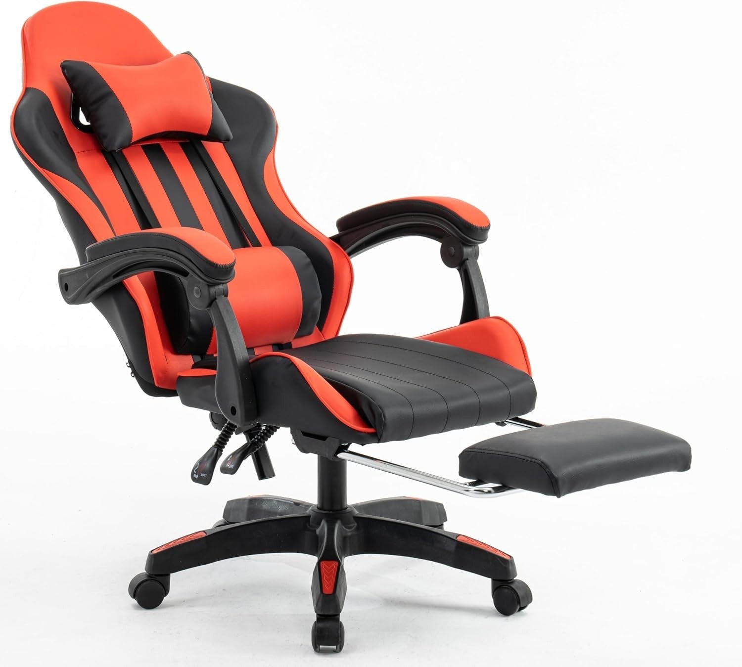 Red PU Leather Gaming Chair Office Desk Swivel PC Recliner Footrest Padded Seat