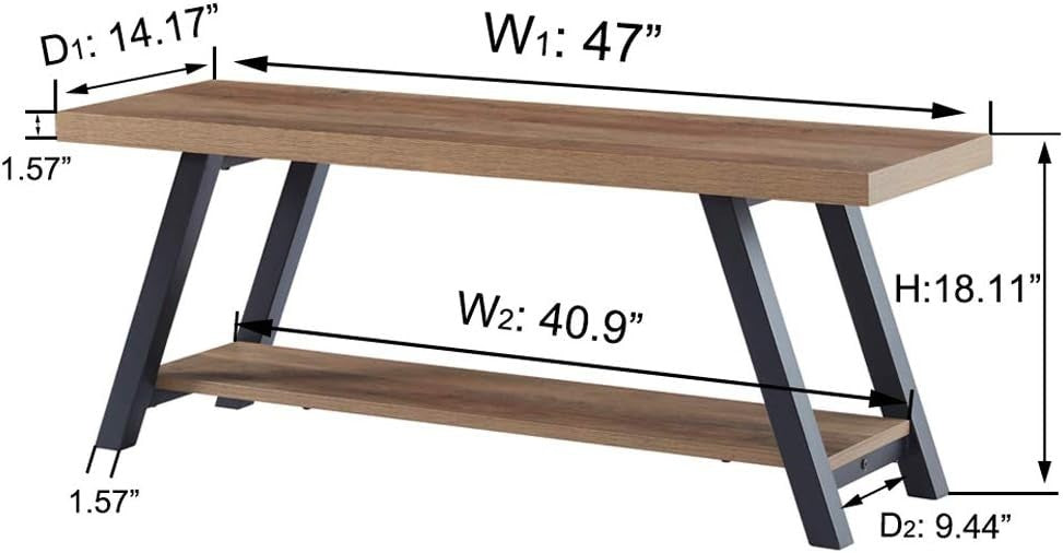 47" Entryway Bench Shoe Rack Wood Metal Storage Seat Farmhouse Natural