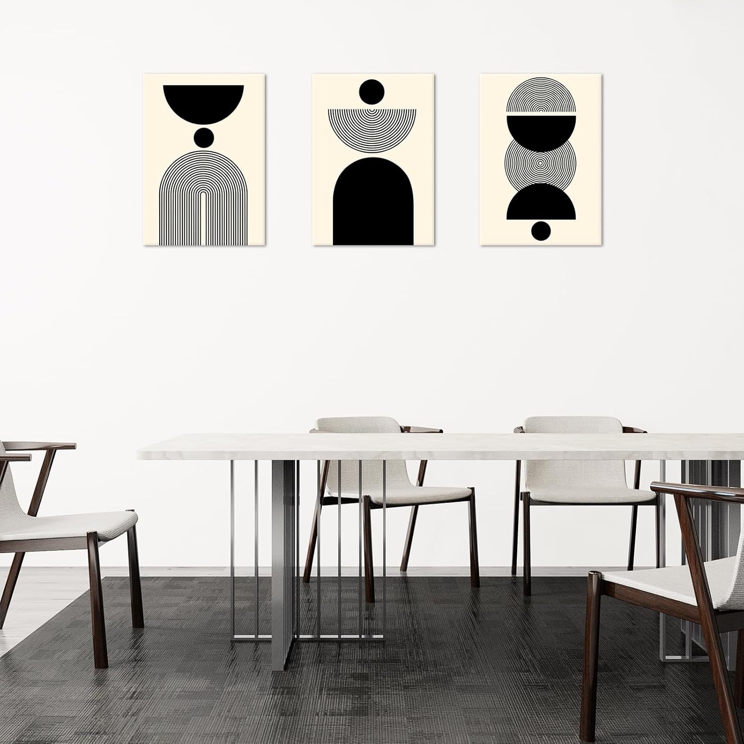 3 Piece Boho Minimalist Canvas Wall Art Black Beige 40x60 cm Framed