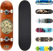 31" Double Kick Maple Skateboard, ABEC7 PU Wheels Grip Tape Trick Board