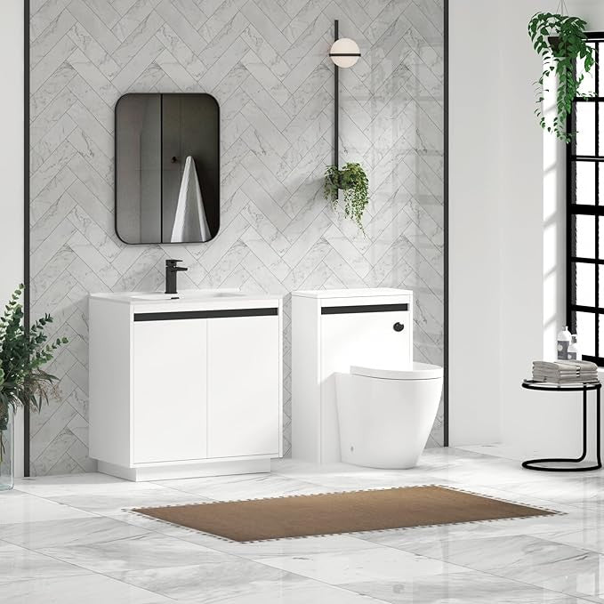 800mm Matte White Floor Standing Vanity Unit with Basin Sink 2 Door Cabinet
