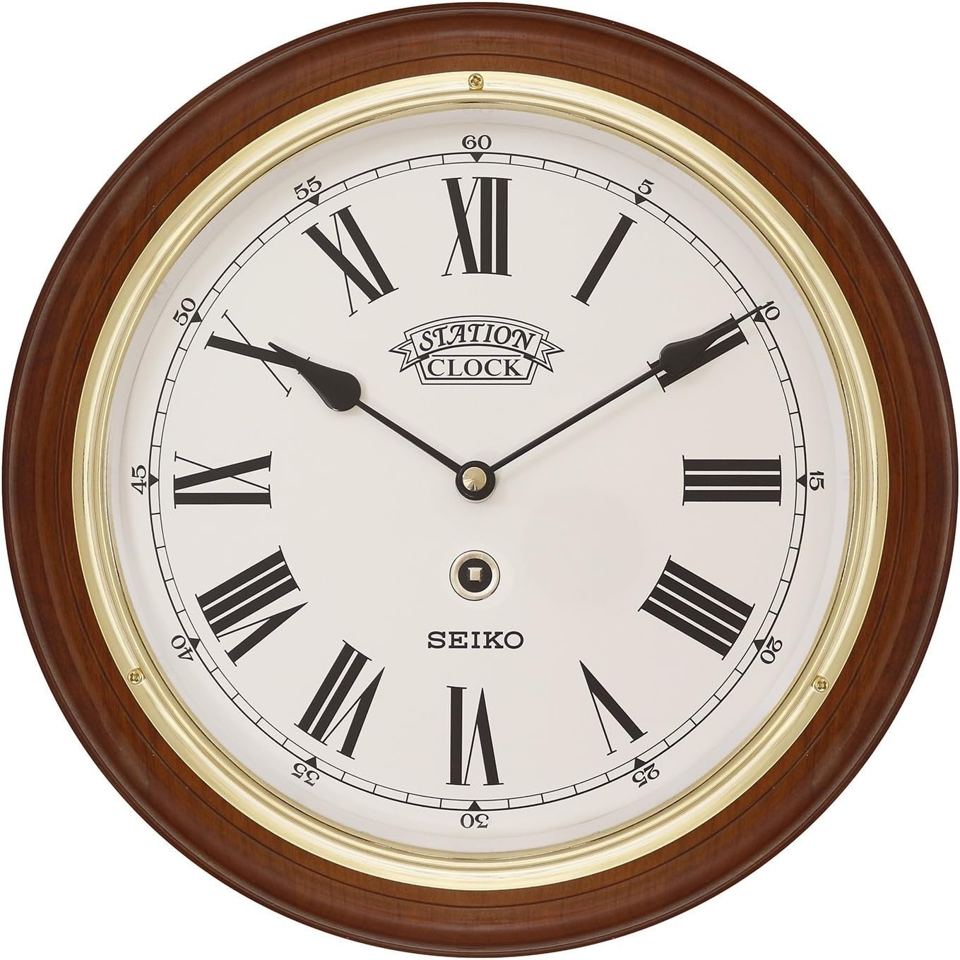 Luxury Gold Bezel Wooden Wall Clock Quartz Roman Dial Silent 12" Decor