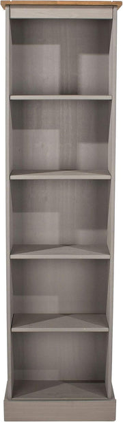 Tall Narrow 5 Tier Bookcase Grey Slim Storage Shelf Unit Modern Space Saving