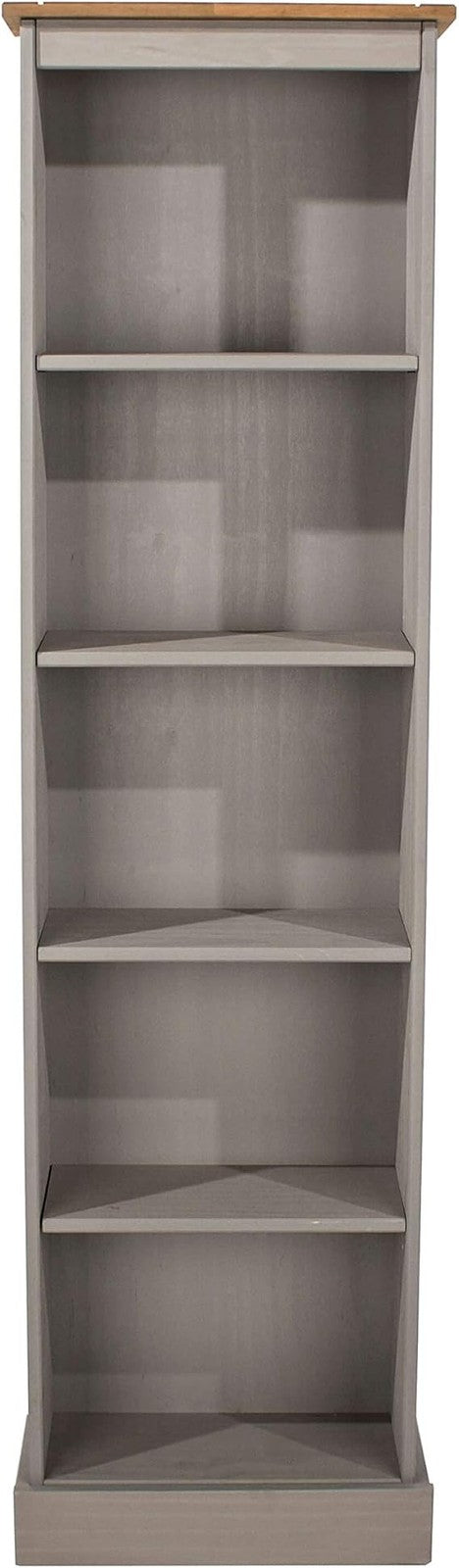 Tall Narrow 5 Tier Bookcase Grey Slim Storage Shelf Unit Modern Space Saving