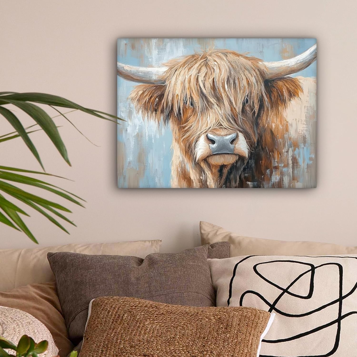 Highland Cow Canvas Wall Art 40x30cm Framed Rustic Farm Print