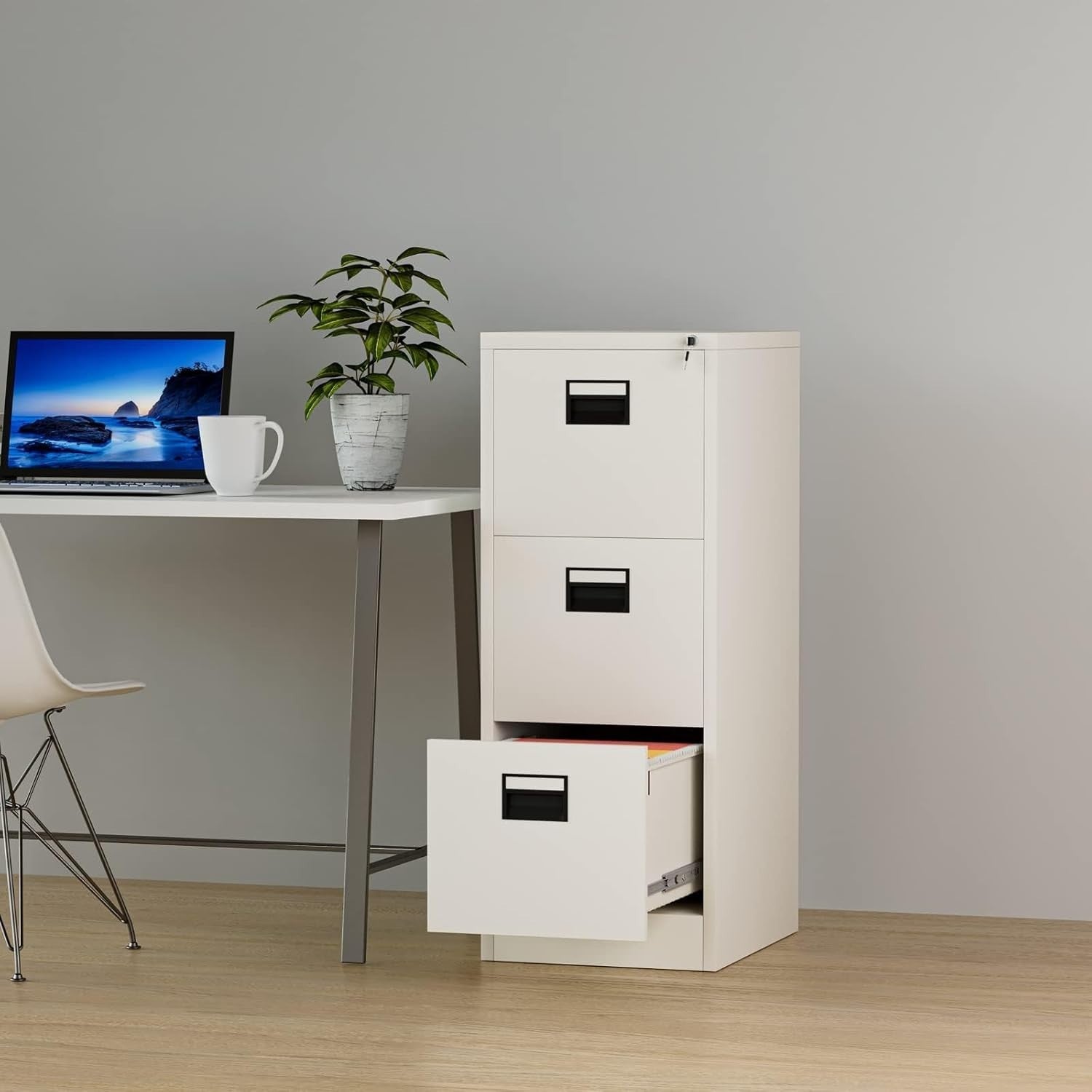 Light Grey 3 Drawer Lockable File Cabinet 50x40x103cm Steel