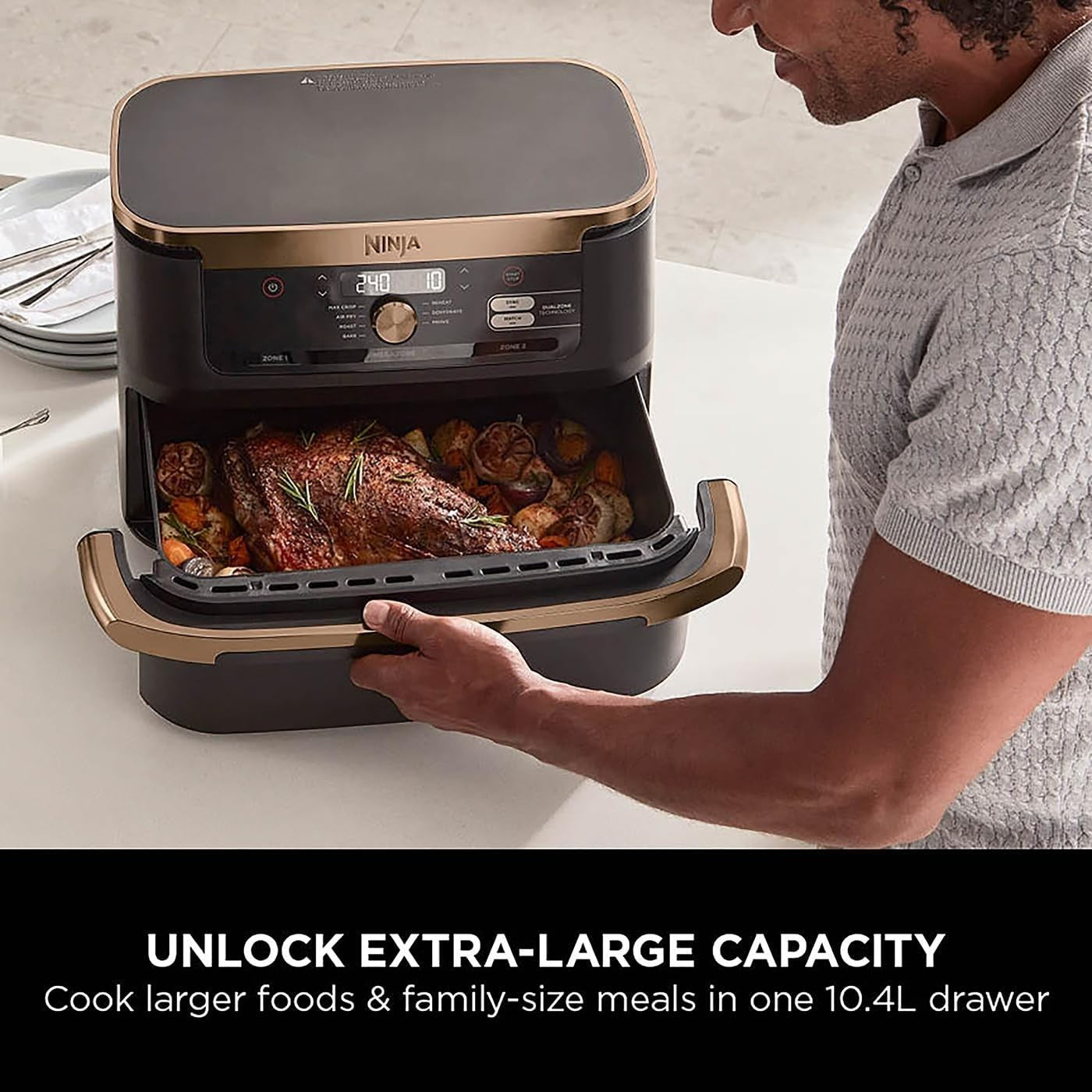 Dual Zone Air Fryer 10.4L XXL Drawer Removable Divider 7-in-1 2400W