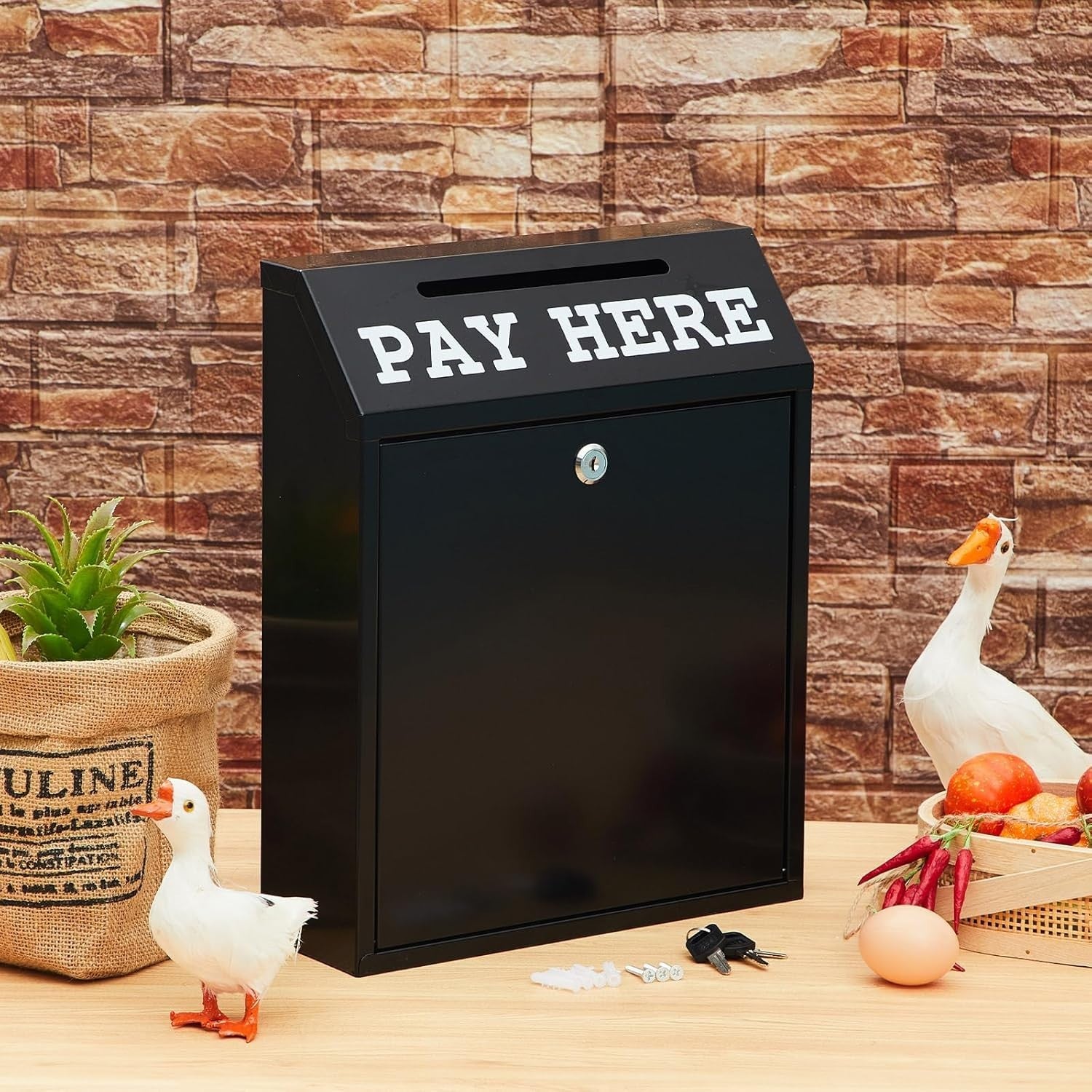 Lockable Cash Drop Box Wall Mount Donation Collection Safe Pay Here