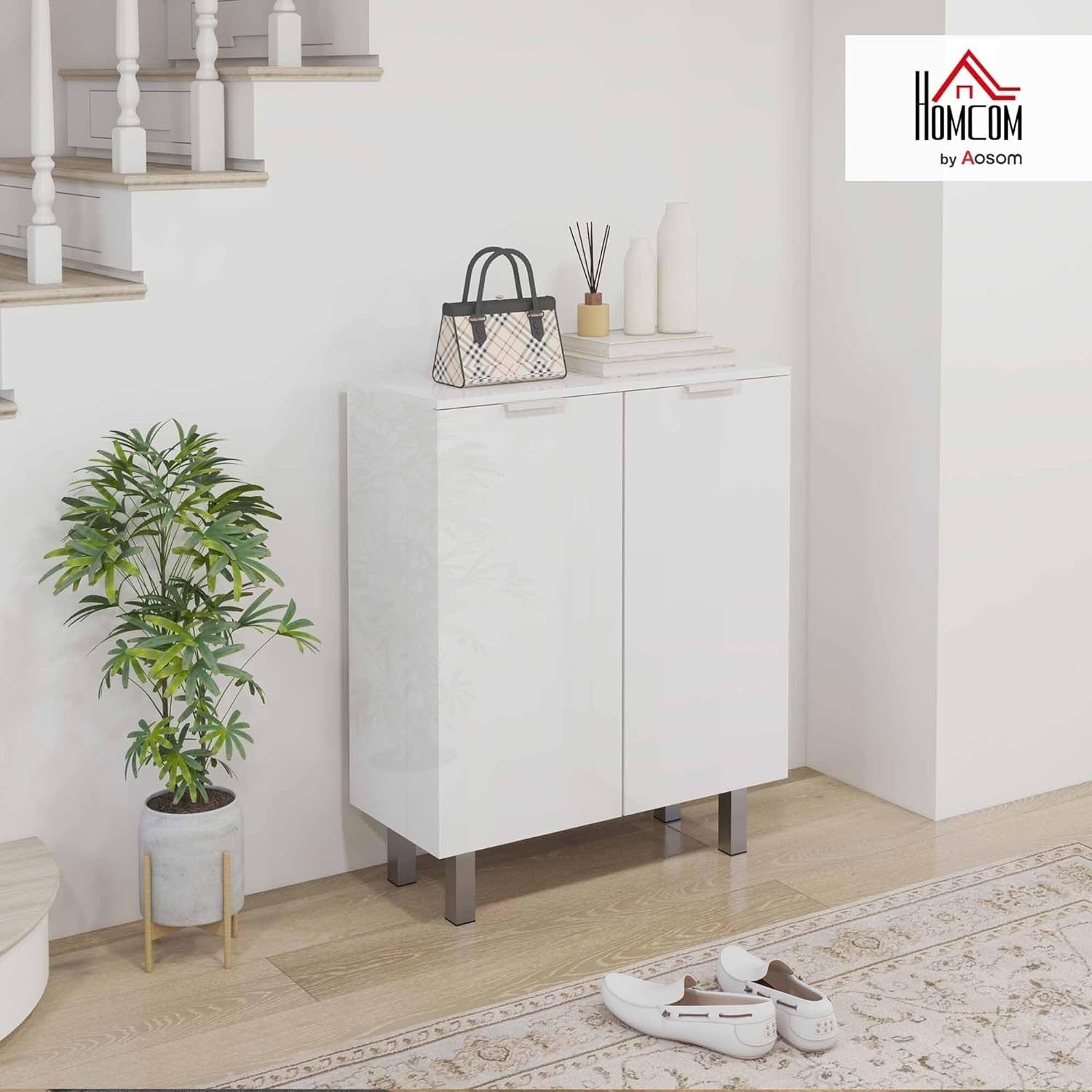 Shoe Storage Cabinet White Gloss | Holds 20 Pairs, Soft Close, 76x31.5x95cm