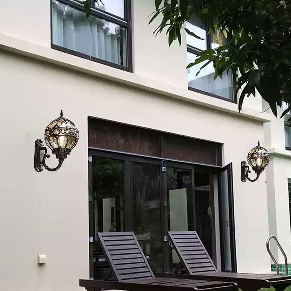 Vintage Outdoor Wall Lantern – Waterproof Black Glass Sconce Light