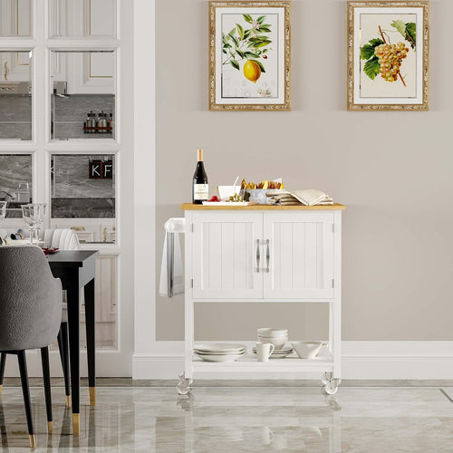Rolling Kitchen Island Cart with Drop Leaf, Storage Cabinet & Towel Rack, White