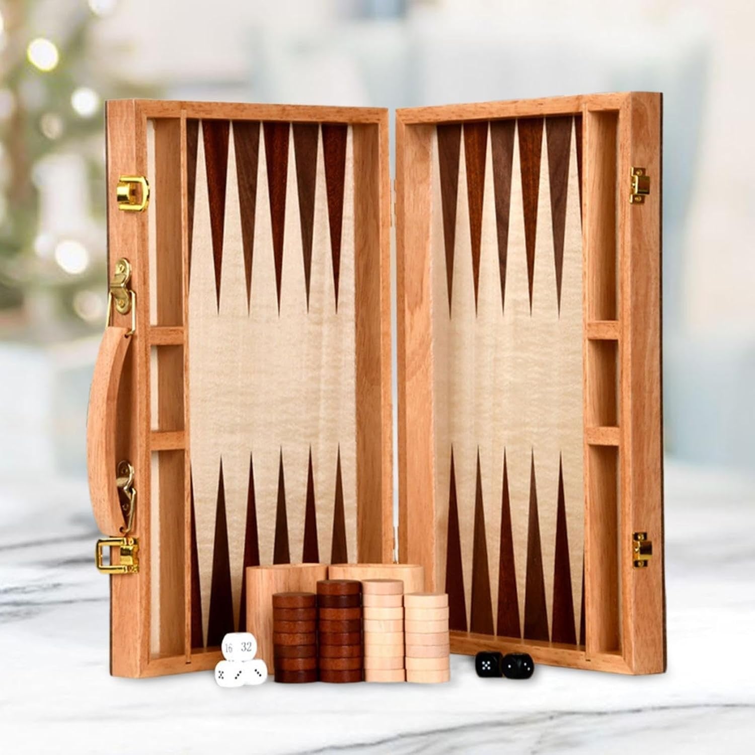 Backgammon Set Wooden Folding Board Game Lightweight Travel Desk Play