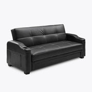 Black Faux Leather Sofa Bed w/ Storage Cup Holders Recliner Sleeper