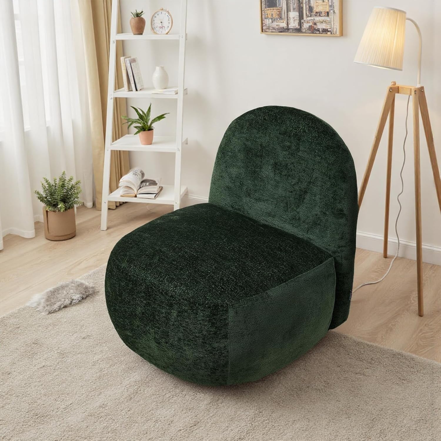 Green Swivel Tub Chair Chenille Accent Armchair 360° Base