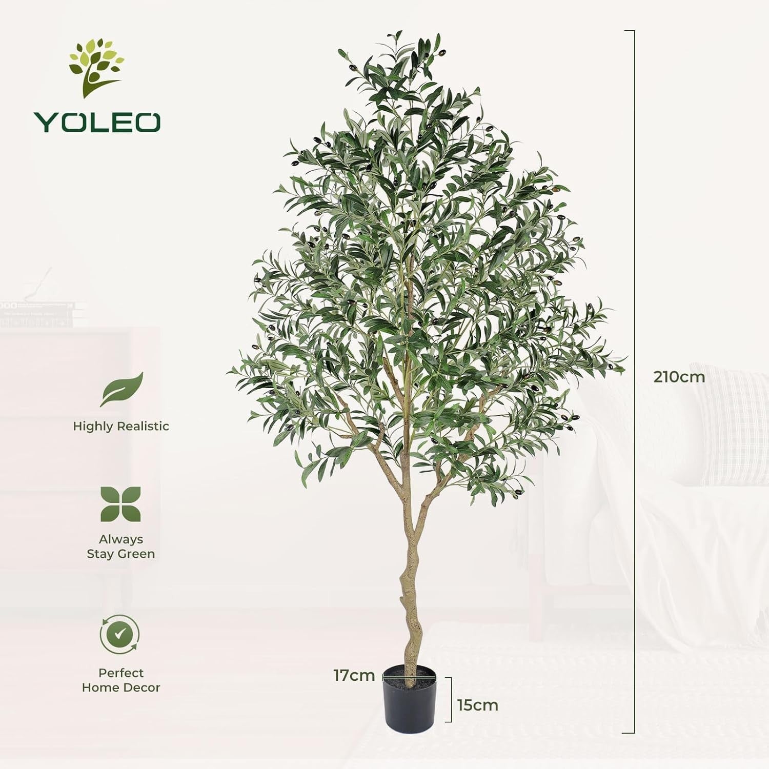 7ft Artificial Olive Tree Tall Green Plant Realistic Leaves Indoor Home Decor