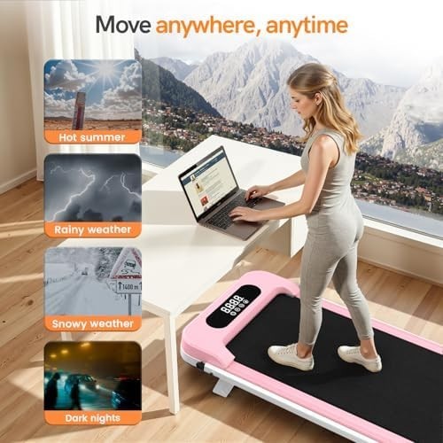 Pink Foldable Walking Pad 7% Incline w/ Handle Bar 2.5HP Under Desk 130KG