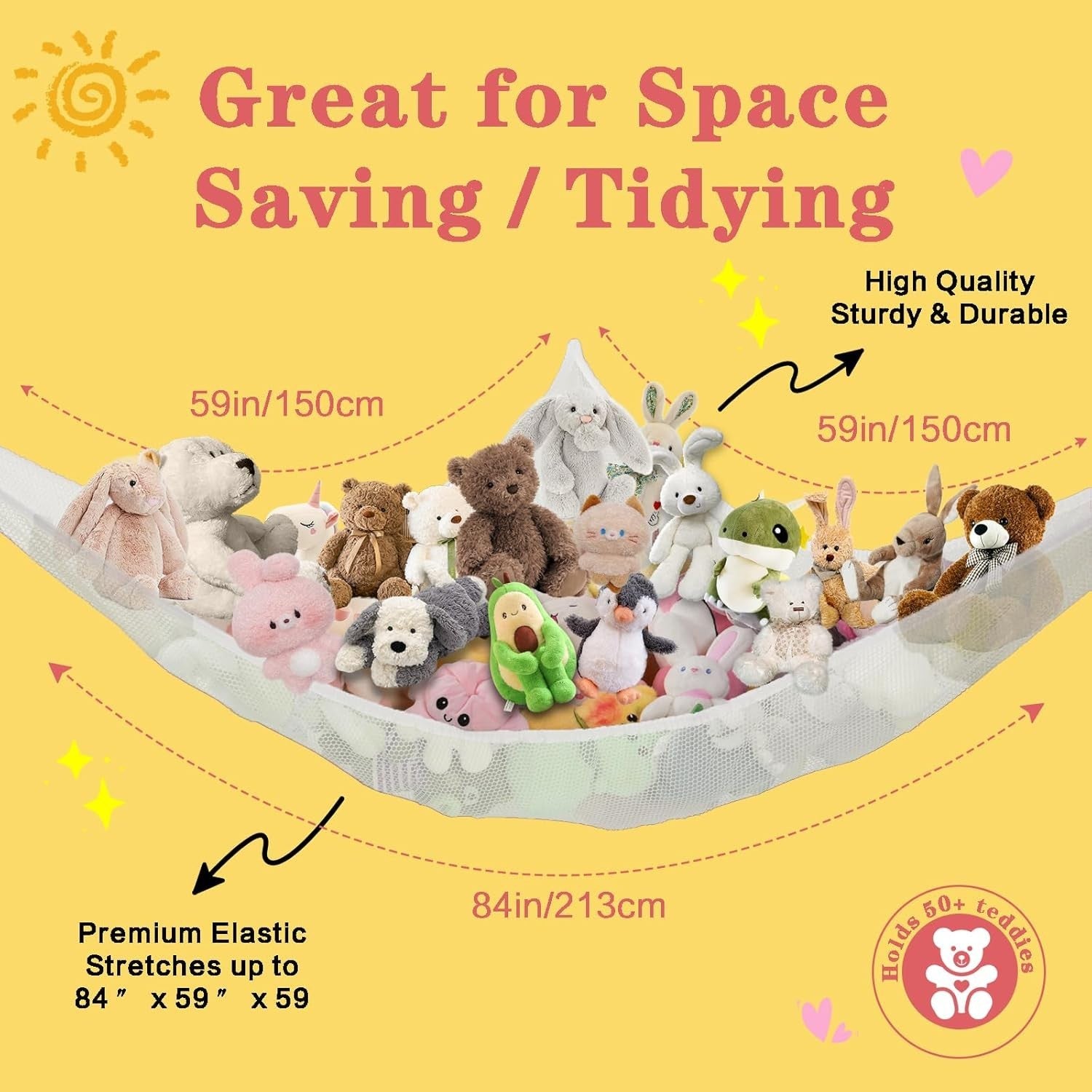 2 Pack White Toy Hammock – Extra Large Stuffed Animal Storage Net for Corner