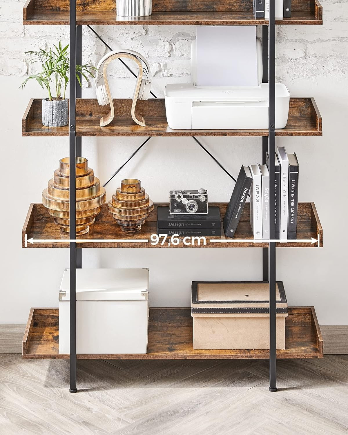 Industrial 5-Tier Bookshelf Rustic Wood Storage Shelving Unit Metal Frame