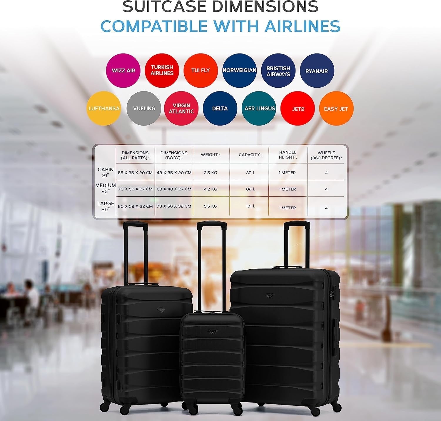 25” Medium Checked Suitcase Lightweight ABS Hard Shell 4 Wheels