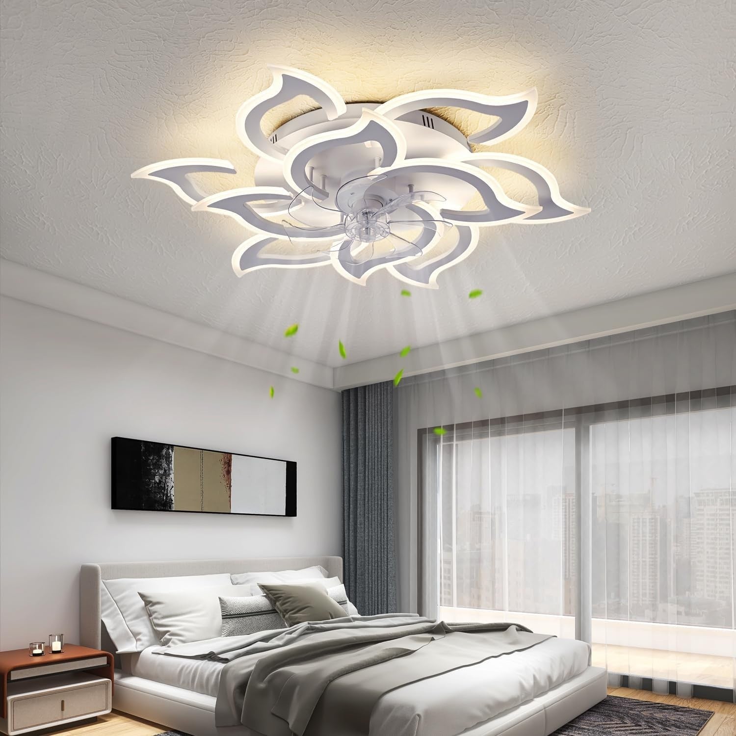 ChenSolara 90cm LED Ceiling Fan Light 6 Speeds Dimmable Remote White