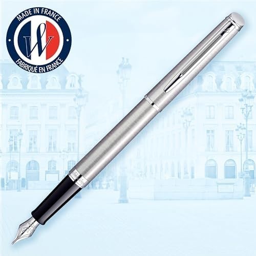 Luxury Fountain Pen – Blue Stainless Steel Barrel Chrome Trim, Medium Nib