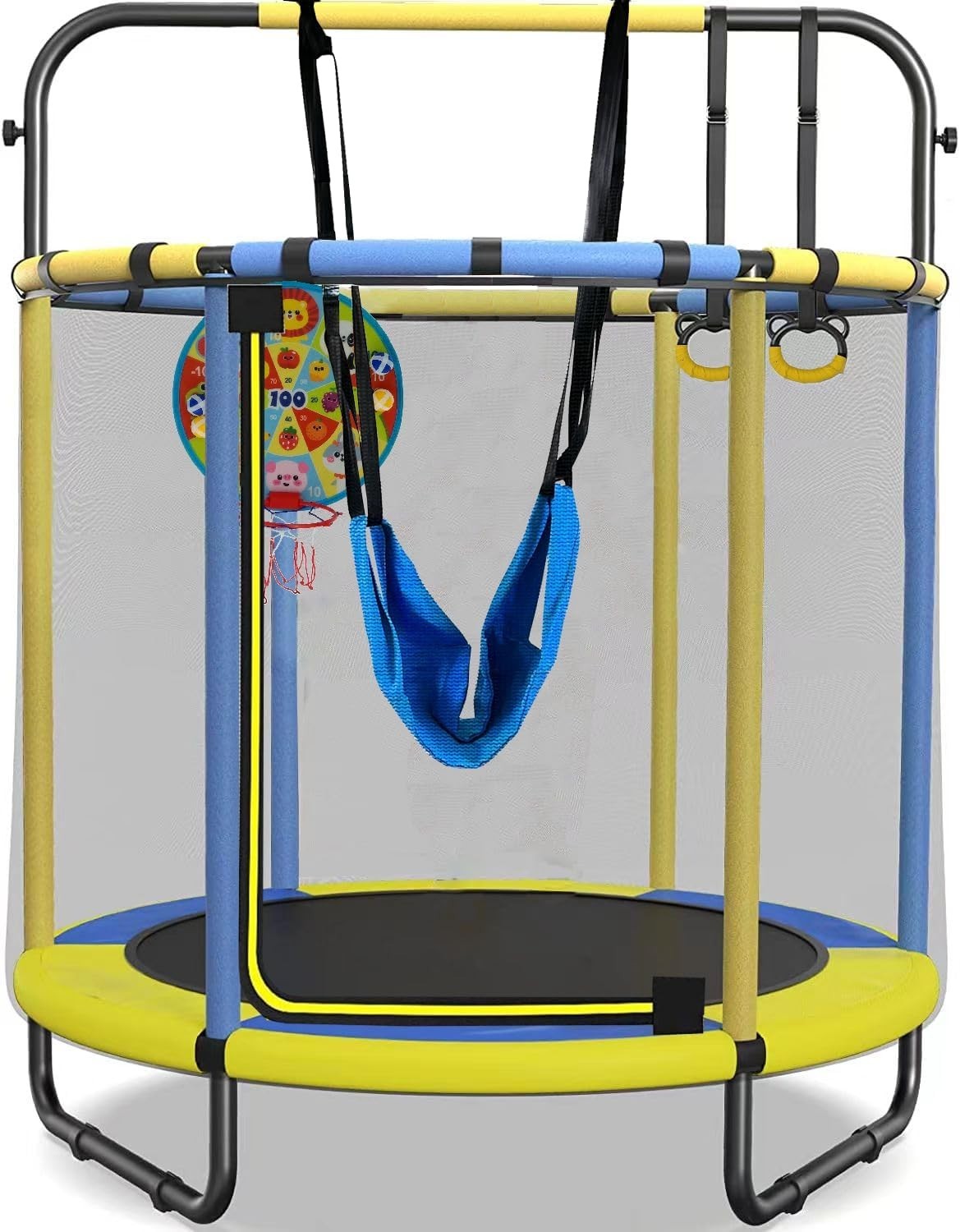 1.6M Kids Trampoline Indoor Outdoor Playset Basketball Rings Pull Bar
