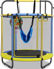 1.6M Kids Trampoline Indoor Outdoor Playset Basketball Rings Pull Bar