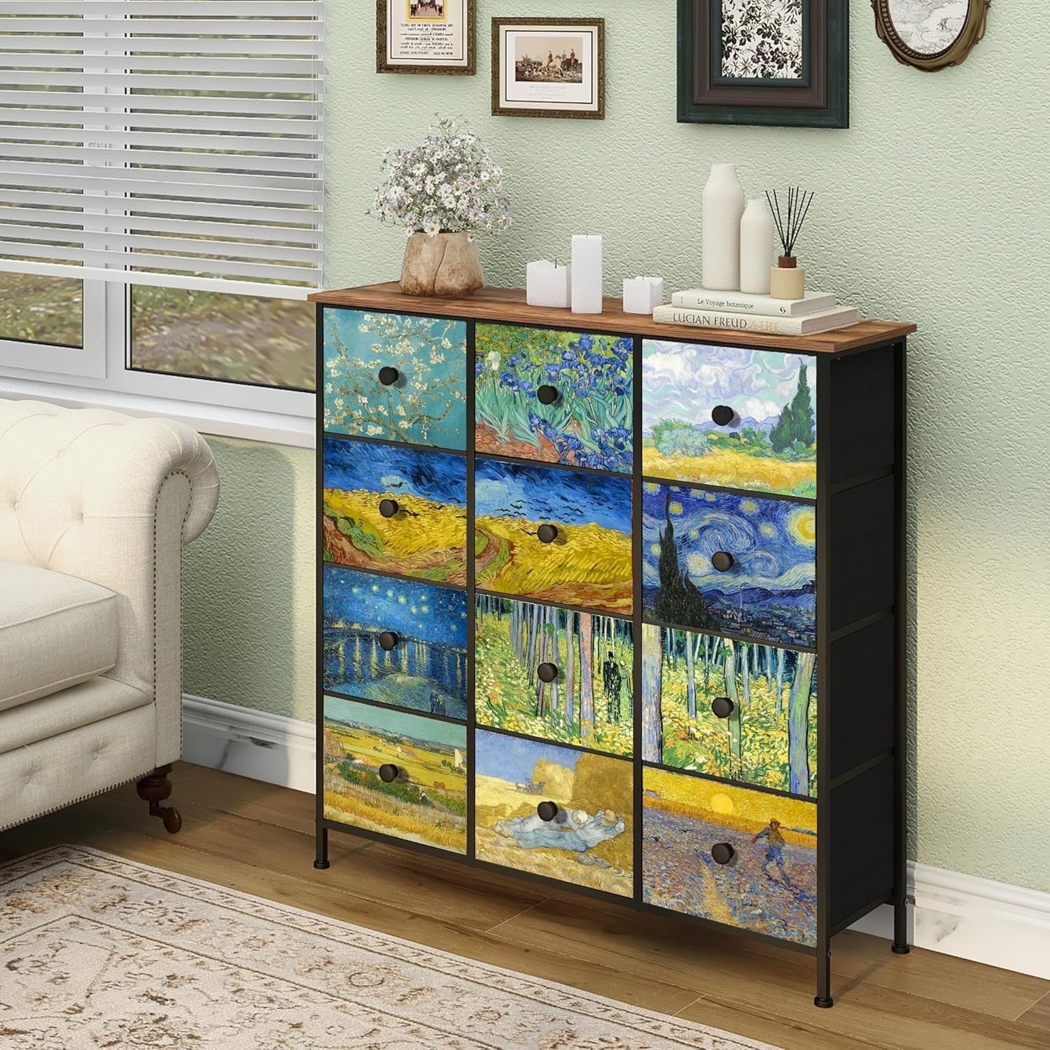 Van Gogh Style 12 Drawer Fabric Chest Storage Dresser Cabinet Tall Unit