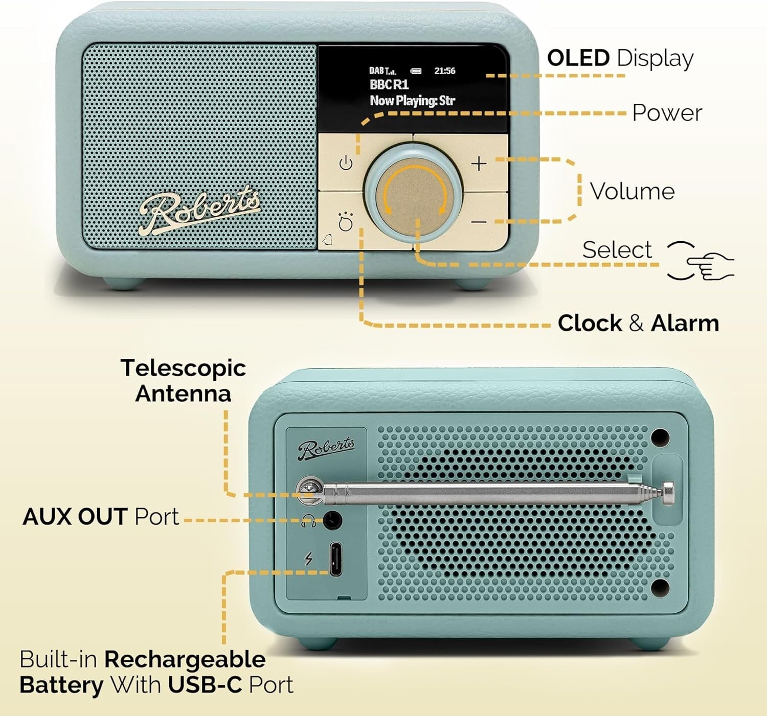 Portable FM DAB/DAB+ Digital Radio Bluetooth Speaker Duck Egg