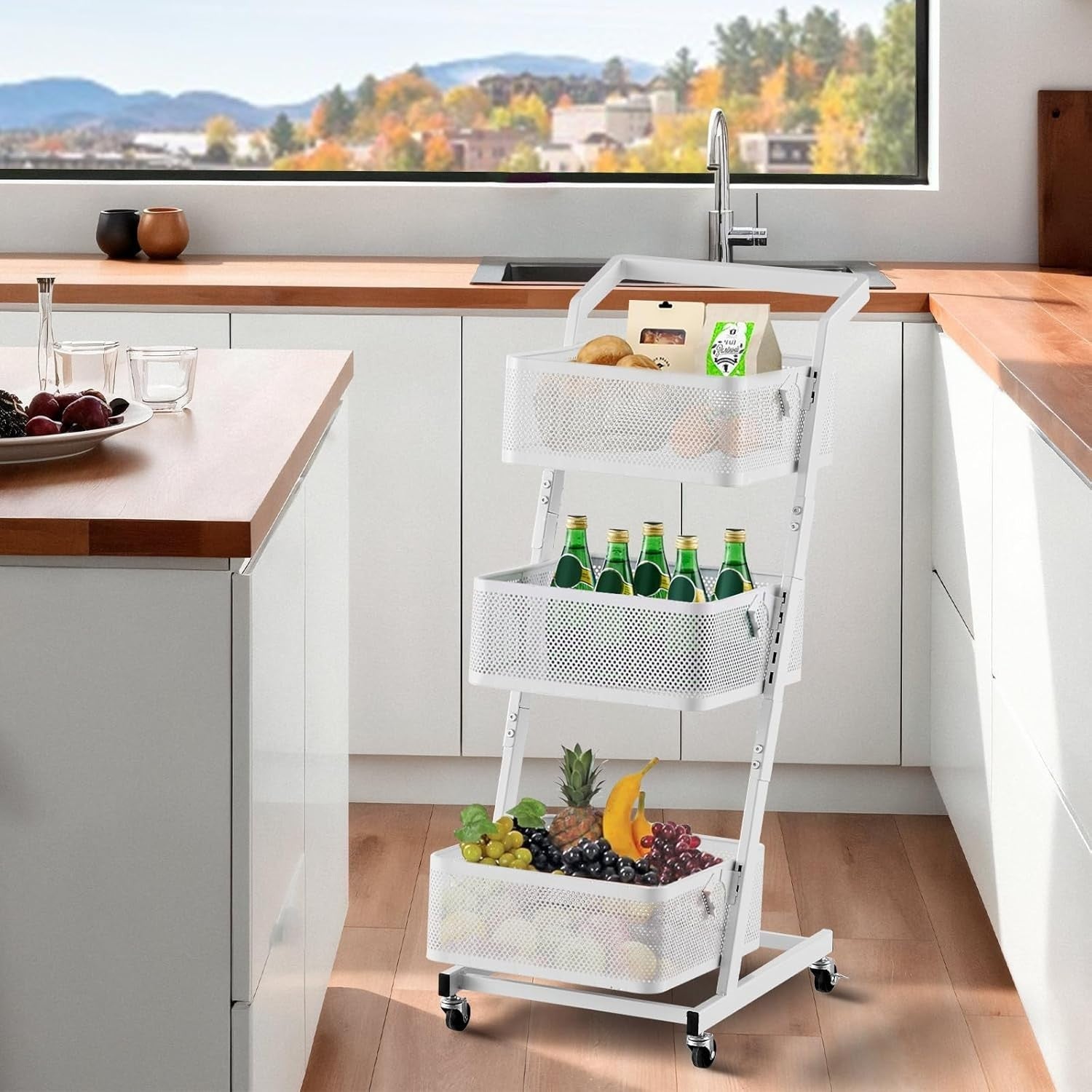 3 Tier Rolling Utility Cart Metal Storage Trolley w Wheels Kitchen Rack