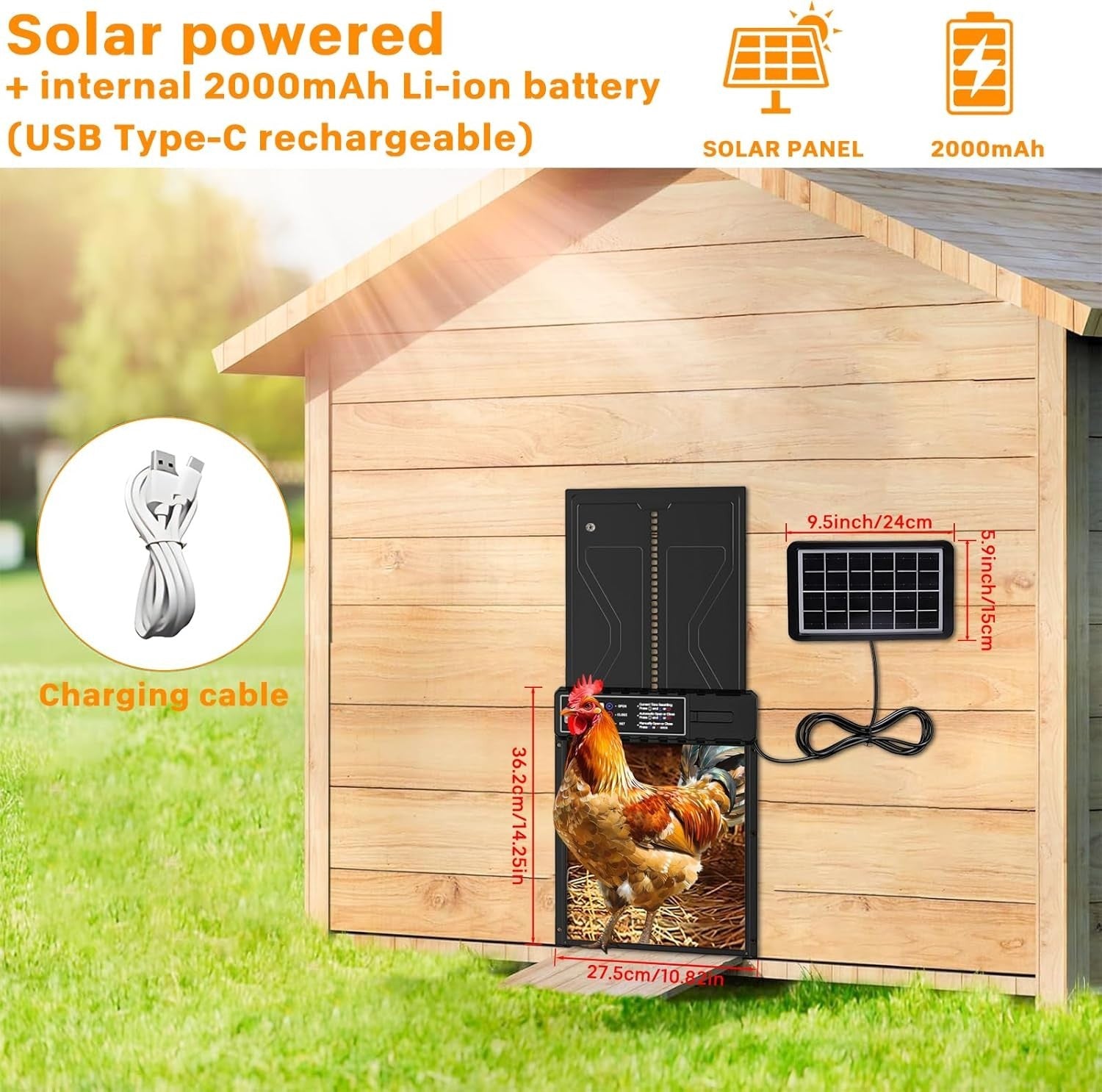 Solar Automatic Chicken Coop Door Timer Remote LCD Waterproof
