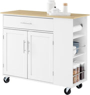 Kitchen Island on Wheels Storage Trolley with Drawer Cupboard Adjustable Shelf