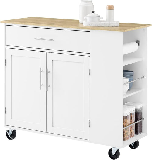 Kitchen Island on Wheels Storage Trolley with Drawer Cupboard Adjustable Shelf