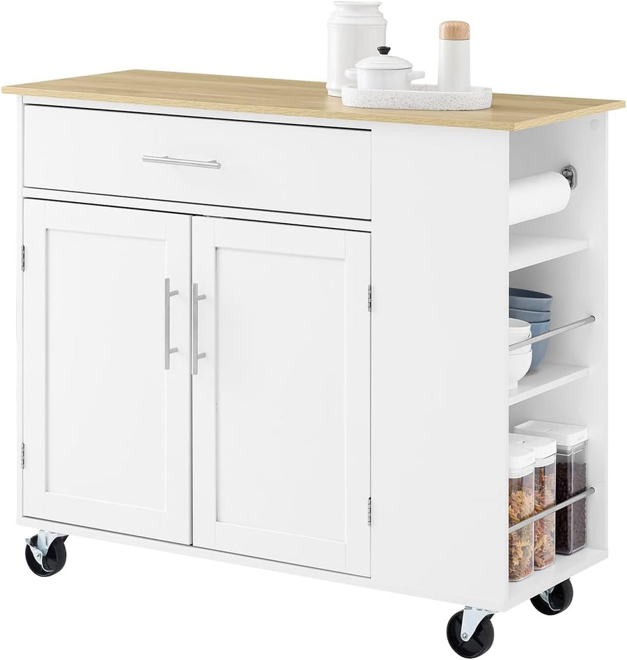 Kitchen Island on Wheels Storage Trolley with Drawer Cupboard Adjustable Shelf