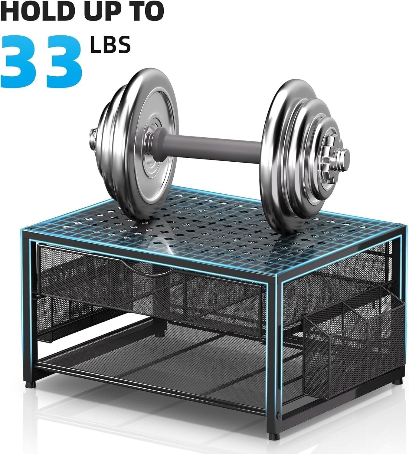 2-Tier Black Desktop Printer Stand with Drawer, Pen & Paper Organizer