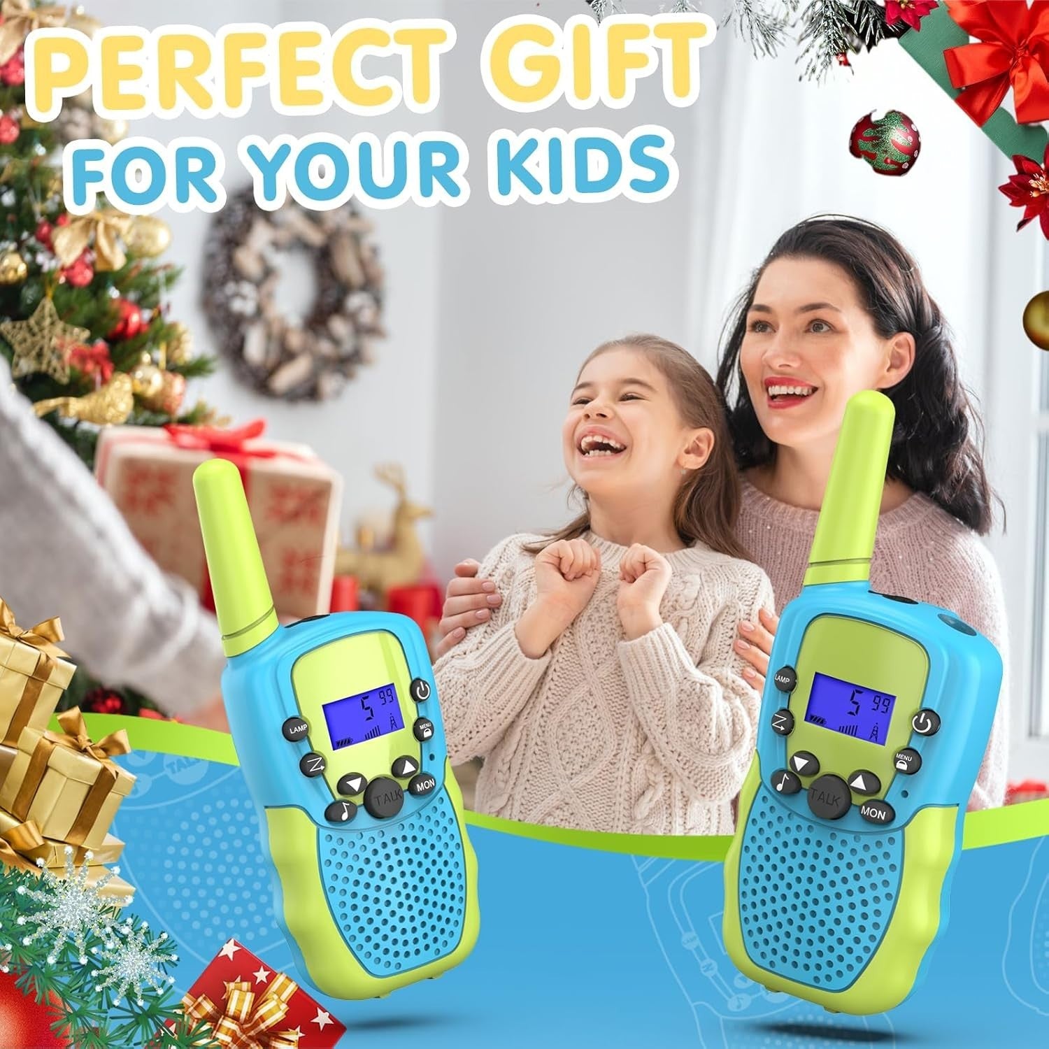 Kids Walkie Talkies 8 Channel 3 Mile Range VOX LED Flashlight Toy