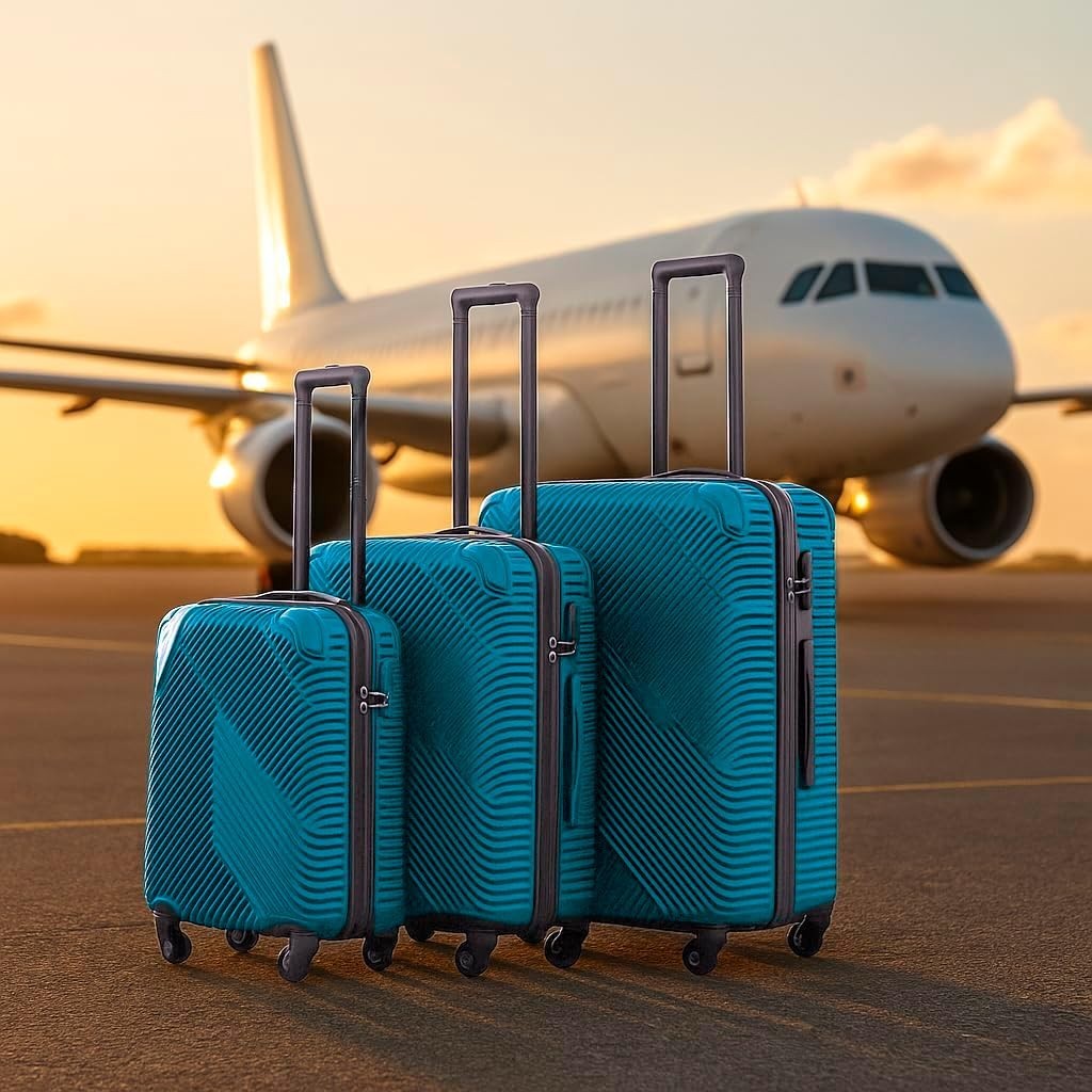 3PC Hard Shell Luggage Set 20 24 28 Inch Spinner Wheels Lock Electric Blue